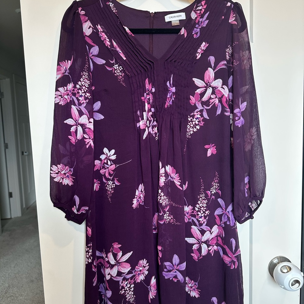 Calvin Klein Floral-Print Pleat-Detail Shift Dress